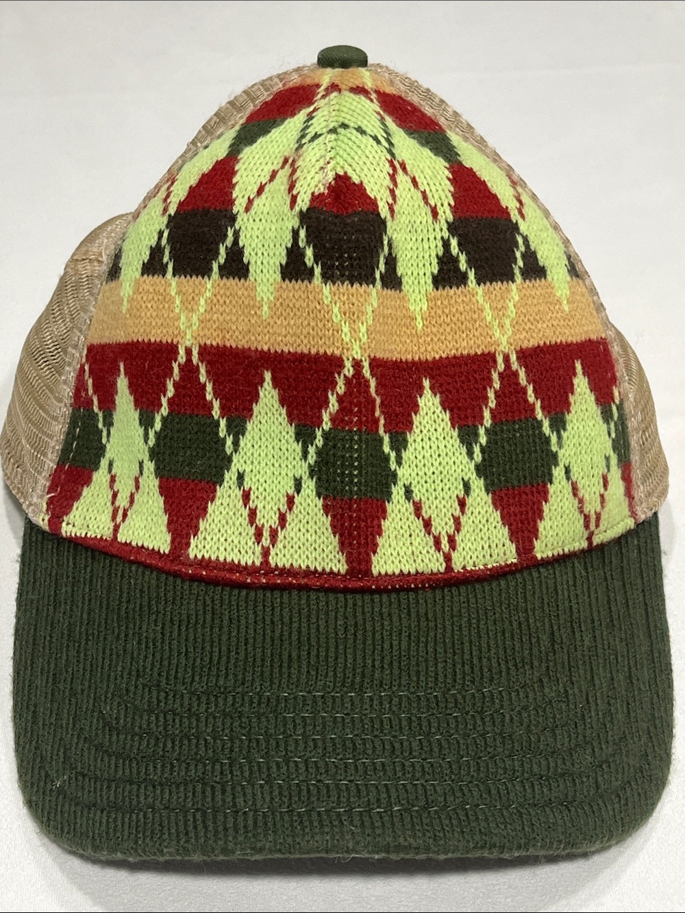 Keyone Southwest‎ Aztec Trucker Hat Green Tan Knit Adjustable Snapback Cap